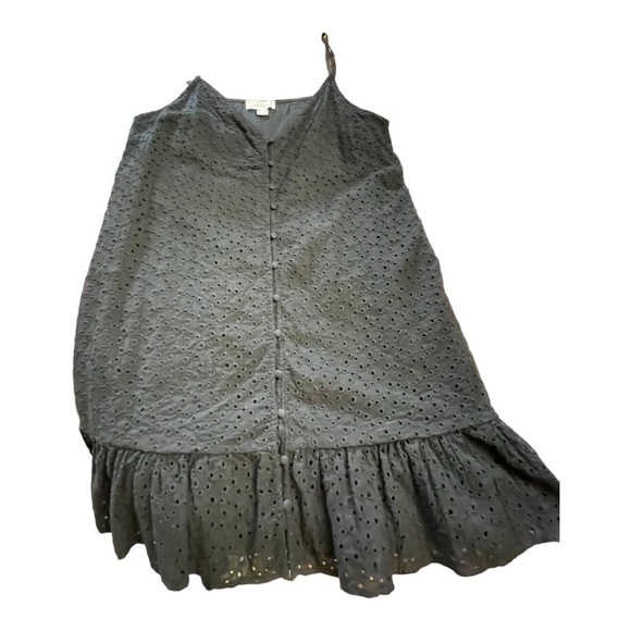 CHARLIE PAIGE, BLACK, COTTON EYELET SUNDRESS. V-NECK. SIZE L - Picture 5 of 7